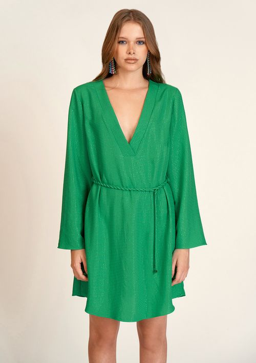 Vestido Zinco Curto Decote V Com Cinto Verde