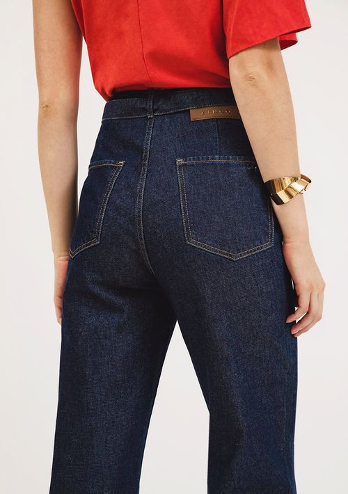 Calça Zinco Wide Cós Alto Com Faixa Jeans