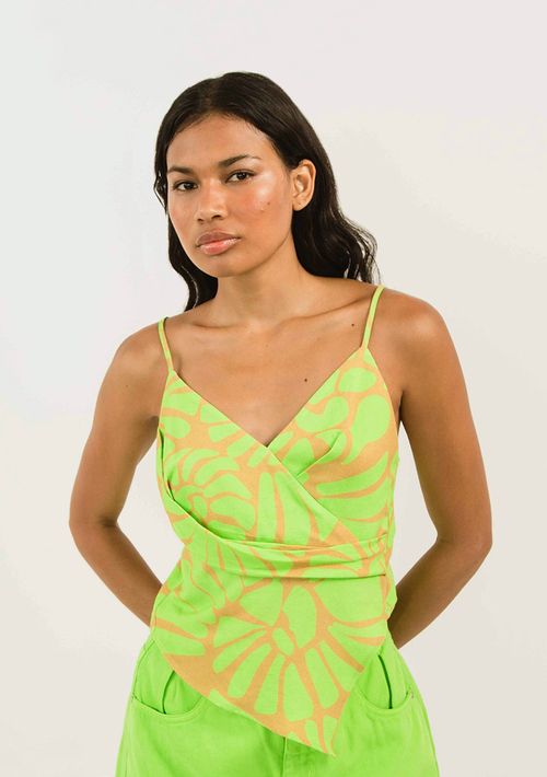 Blusa Zinco Decote V Alça Transpasse Frente Verde Claro