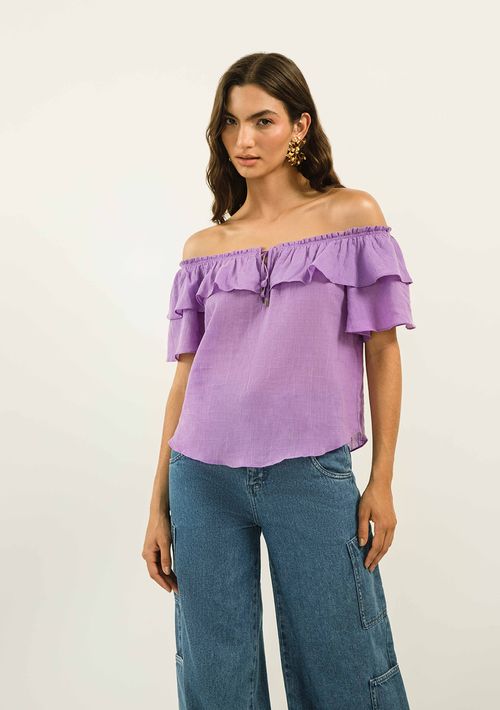 Bata Zinco Ombro A Ombro Com Babado Roxo