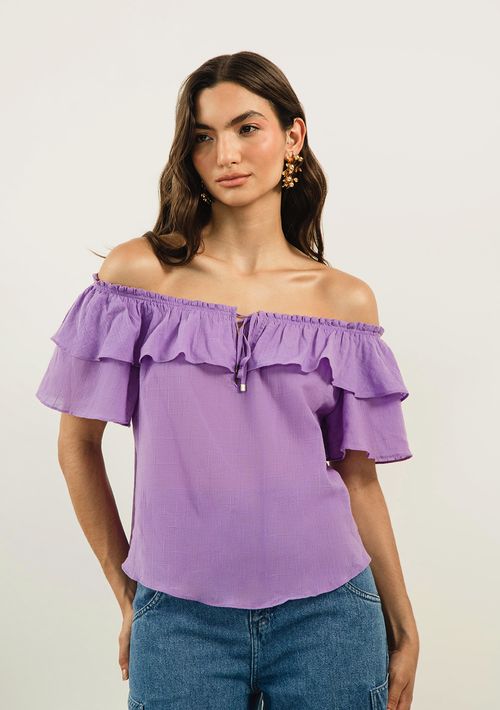 Bata Zinco Ombro A Ombro Com Babado Roxo