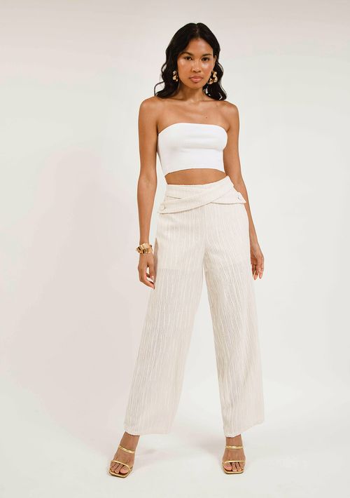 Calça Zinco Reta Cós Alto Com Transpasse Cru