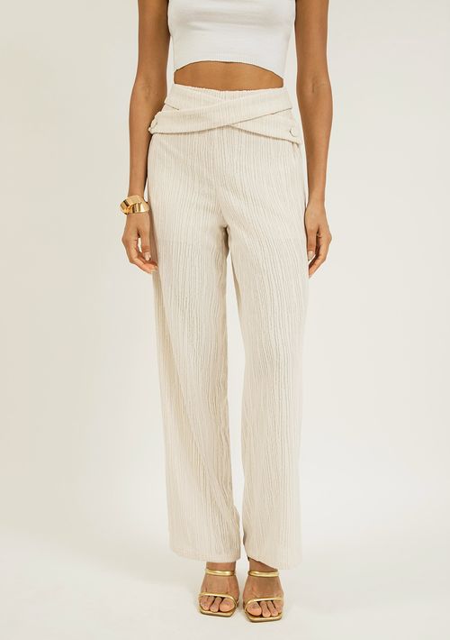 Calça Zinco Reta Cós Alto Com Transpasse Cru