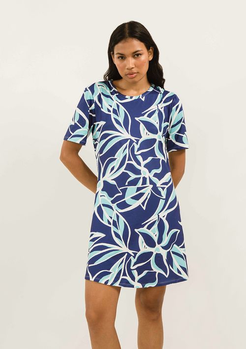 Vestido Zinco Curto Decote Redondo Básico Azul