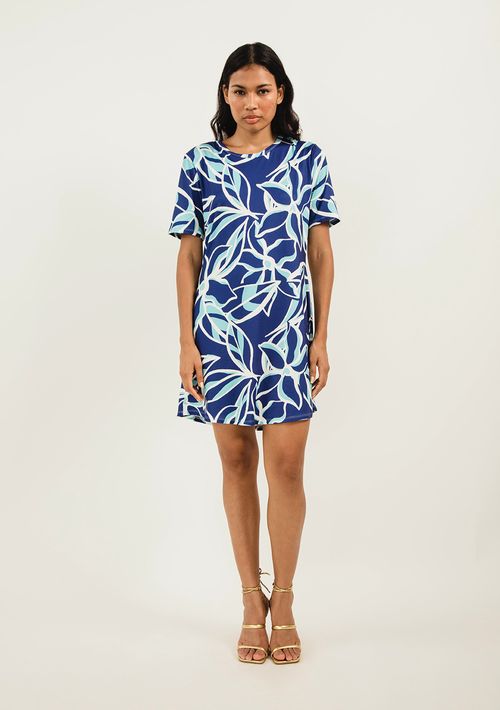 Vestido Zinco Curto Decote Redondo Básico Azul