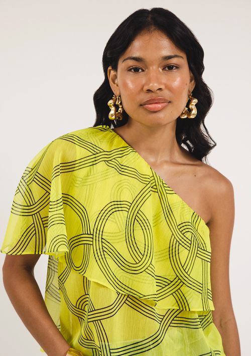 Blusa Zinco Ombro Só Cavada Com Babado Amarelo