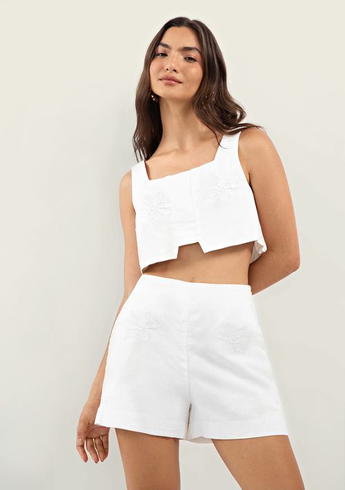 Top Zinco Cropped Cavado Bordado Off White
