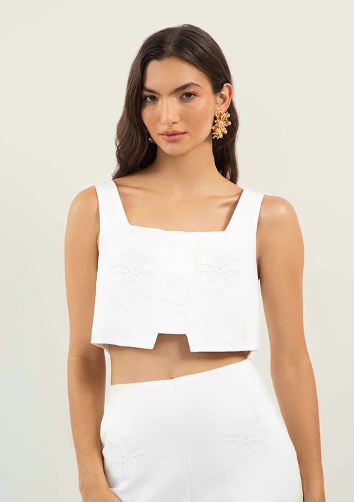 Top Zinco Cropped Cavado Bordado Off White