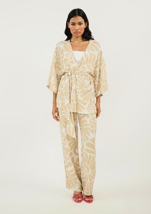 Kimono Zinco Alongado Com Faixa Cru