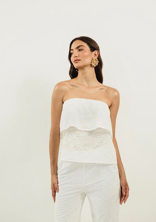 Blusa Zinco Tomara Que Caia Cavada Com Elástico Off White