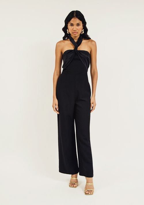 Macacão Zinco Pantalona Com Amarração Preto