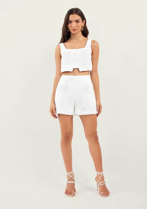 Shorts Zinco Reto Bordado Industrial Off White