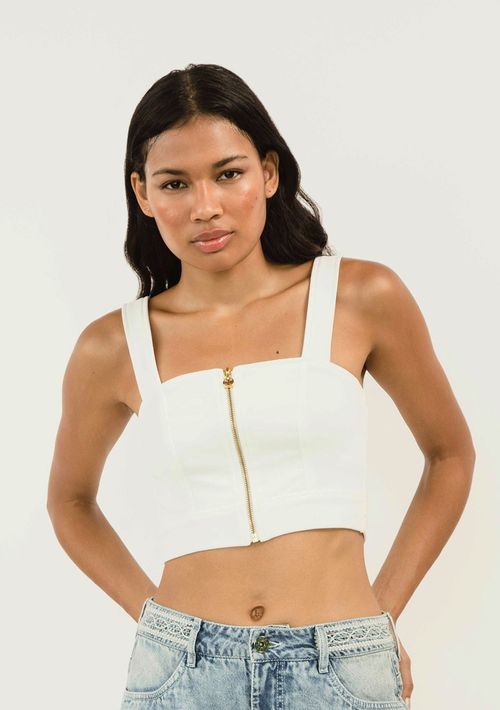 Top Zinco Cropped Cavado Detalhe Zíper Off White