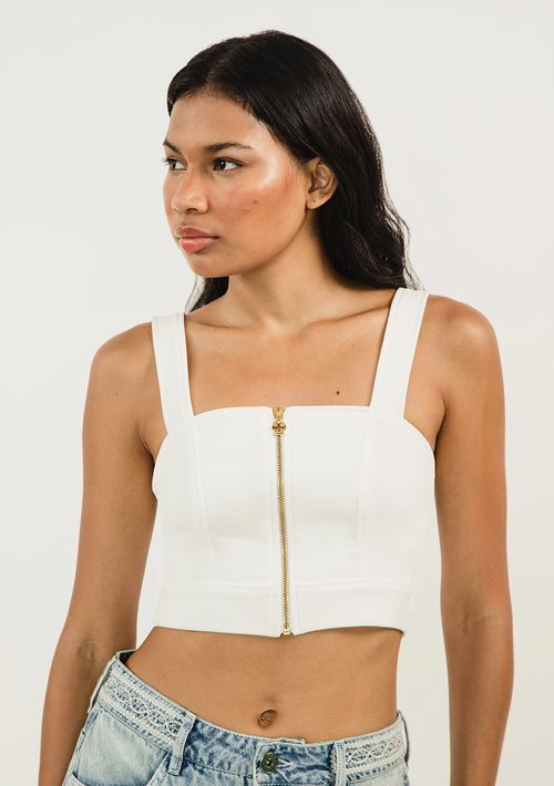 Top Zinco Cropped Cavado Detalhe Zíper Off White