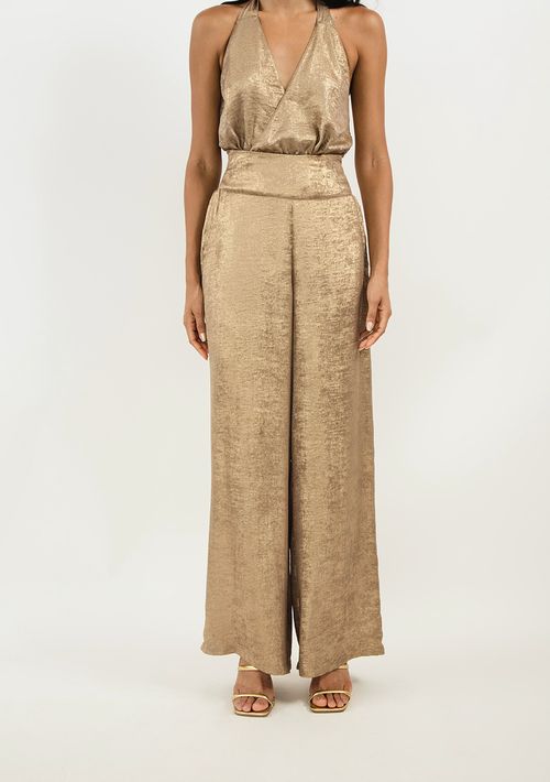 Calça Zinco Flare Cós Alto Com Lastex Dourado