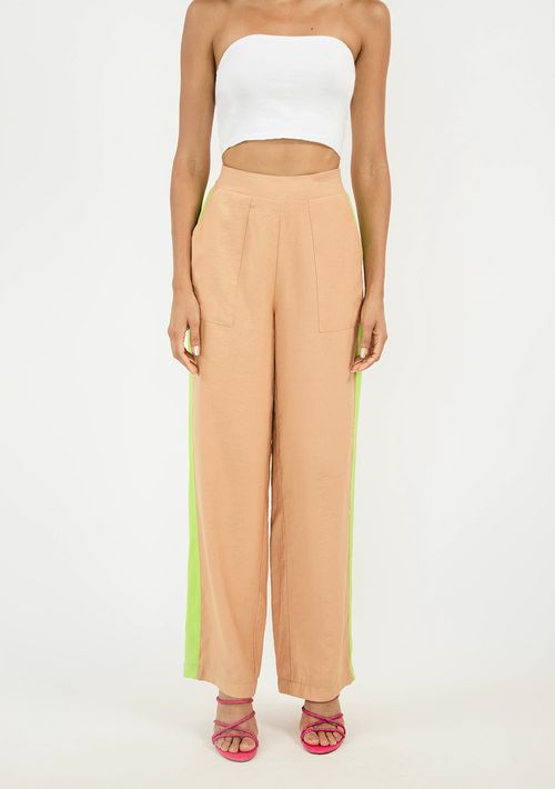 Calça Zinco Alfaiataria Cós Alto Bicolor Marrom