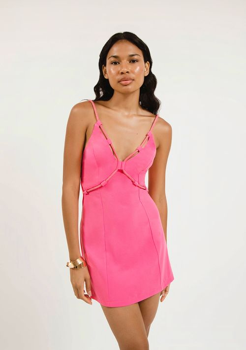 Vestido Zinco Curto Decote V Com Recorte Pink