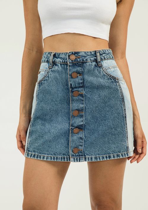 Saia Zinco Curta Five Pockets Composê Tecido Jeans