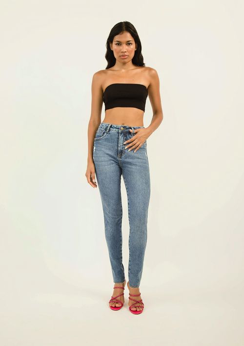 Calça Zinco Skinny Cós Alto Com Puídos Jeans