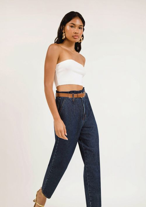 Calça Zinco Cenoura Cós Super Alto Com Cinto Jeans