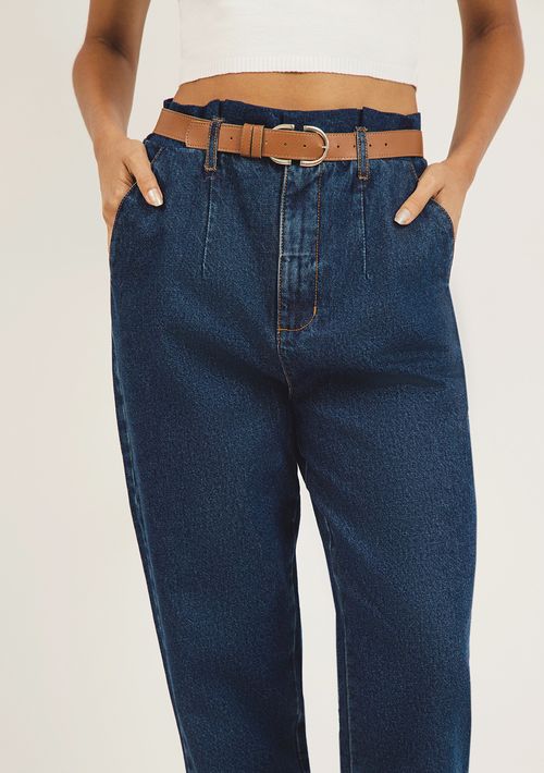 Calça Zinco Cenoura Cós Super Alto Com Cinto Jeans