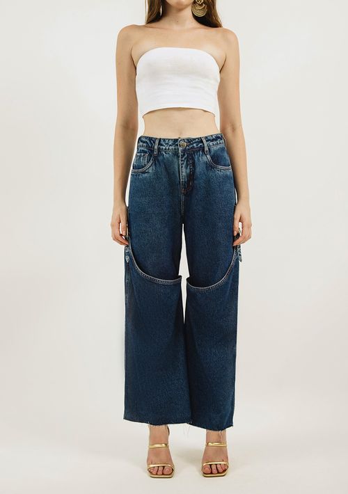 Calça Zinco Bermuda Cós Intermediário Com Fivela Jeans