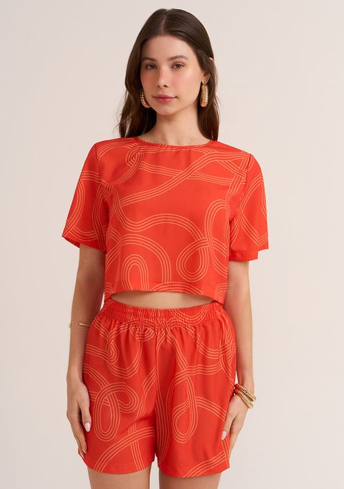 Conjunto Zinco Blusa E Shorts Básico Laranja