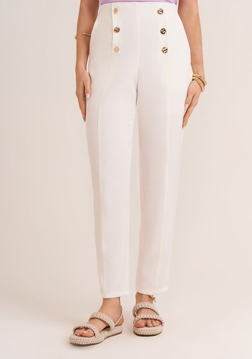 Calça Zinco Reta Cós Alto Com Recorte Off White