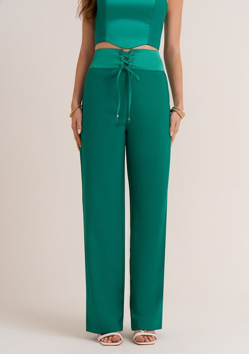 Calça Zinco Pantacourt Cós Alto Detalhe Ilhós Verde