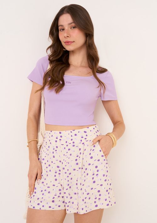 Blusa Zinco Decote Redondo Manga Curta Básica Lilas