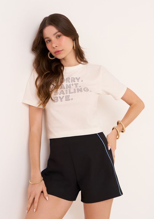 T-Shirt Zinco Decote Redondo Cropped Estampa Localizada Off White