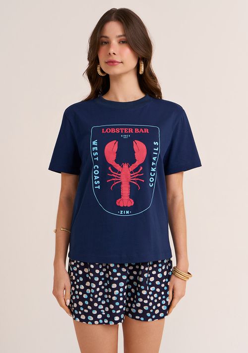 T-Shirt Zinco Decote Redondo Estampa Localizada Azul Marinho
