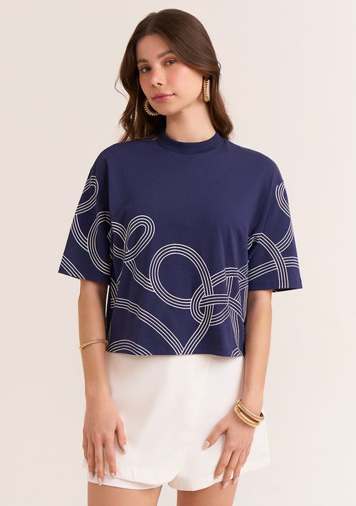 T-Shirt Zinco Decote Redondo Estampa Localizada Azul Marinho