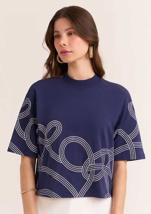 T-Shirt Zinco Decote Redondo Estampa Localizada Azul Marinho