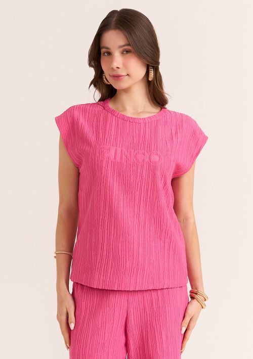 T-Shirt Zinco Decote Redondo Estampada Rosa