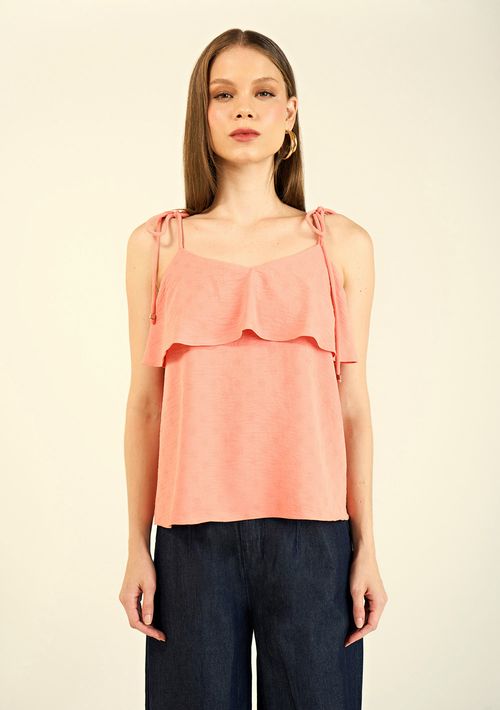 Blusa Zinco Decote Redondo Alça Com Amarração Laranja