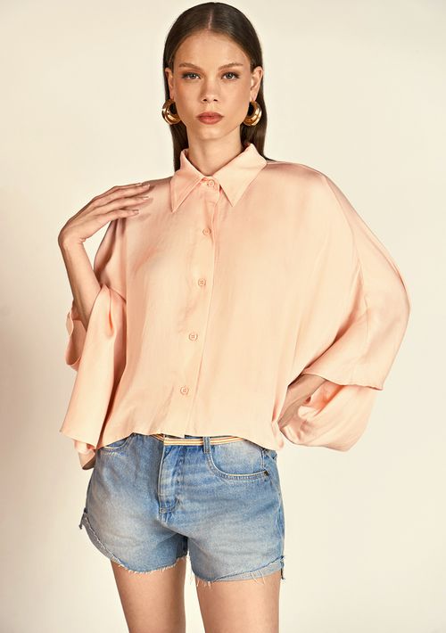 Camisa Zinco Manga Curta Com Botões Rosa