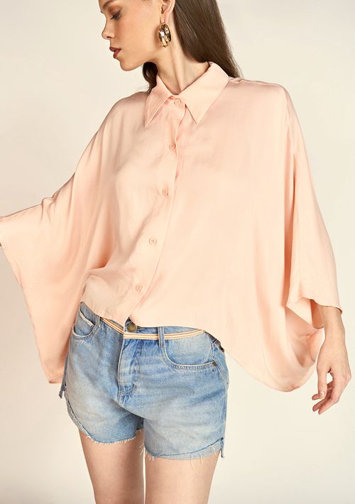 Camisa Zinco Manga Curta Com Botões Rosa