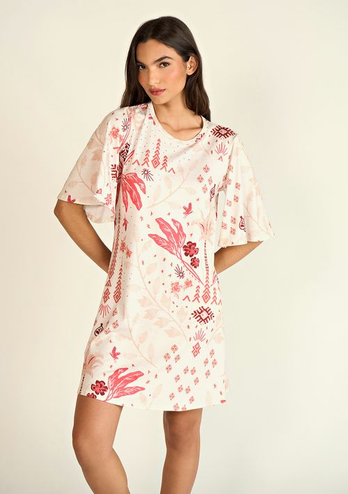 Vestido Zinco Curto Decote Redondo Básico Cru
