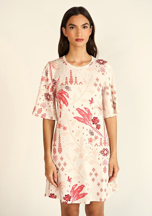 Vestido Zinco Curto Decote Redondo Básico Cru