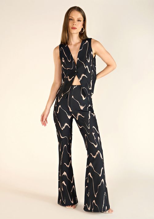 Calça Zinco Flare Cós Alto Bolso Faca Preto