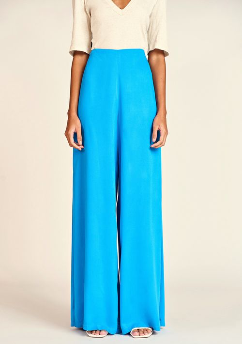 Calça Zinco Pantalona Cós Alto Com Fendas Azul