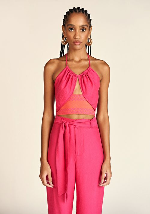 Top Zinco Frente Única Cavado Detalhe Tricô Pink