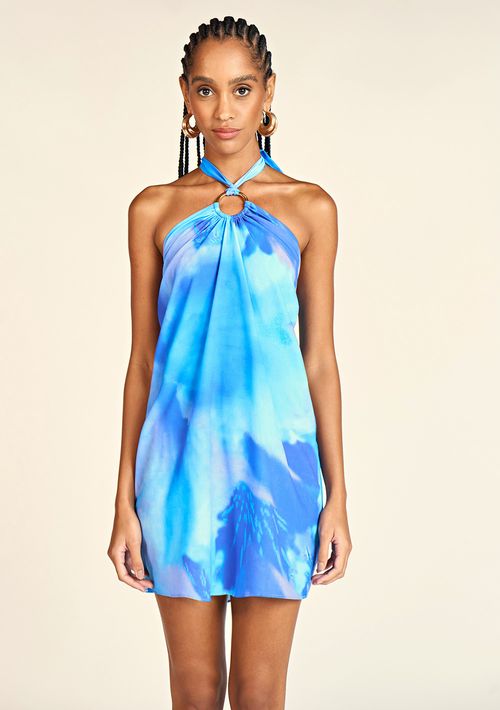 Vestido Zinco Curto Frente Única Com Argola Azul