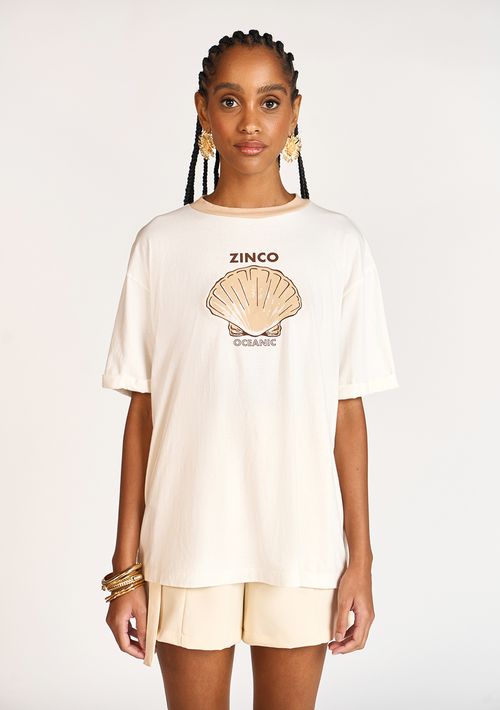 T-Shirt Zinco Decote Redondo Oversized Off White
