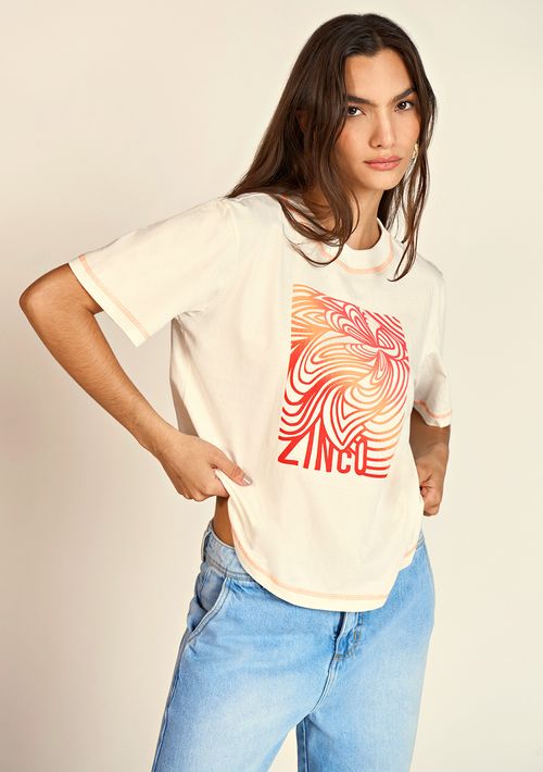 T-Shirt Zinco Decote Redondo Estampa Localizada Off White