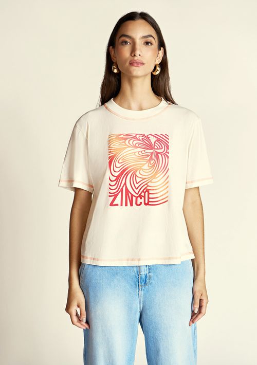 T-Shirt Zinco Decote Redondo Estampa Localizada Off White