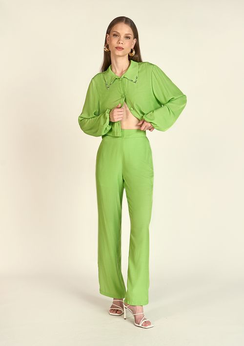 Calça Zinco Reta Cós Elástico Bolso Faca Verde