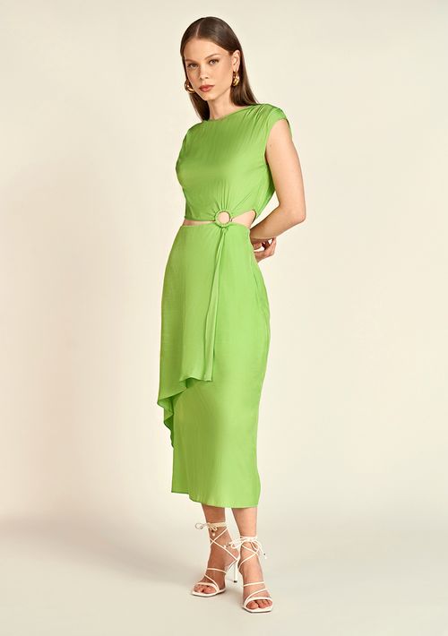 Vestido Zinco Midi Decote Redondo Com Argola Verde