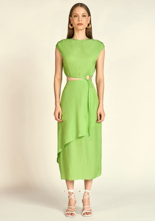 Vestido Zinco Midi Decote Redondo Com Argola Verde